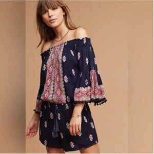 Anthropologie Lilka Vada Paisley Boho Navy Romper Size L